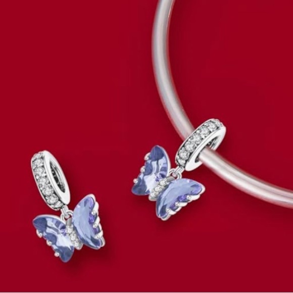 Purple crystal butterfly charm for Pandora in sterling silver - Picture 2 of 3